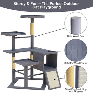 GDLF Outdoor Cat Tree, 67'' Weatherproof Wood Cat Tree Tower for Large Cats with Condo and Scratching Posts, Perches