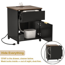 Load image into Gallery viewer, CPAP Nightstand with Drawer and Cabinet, Bedside CPAP Table with Side Access Panels