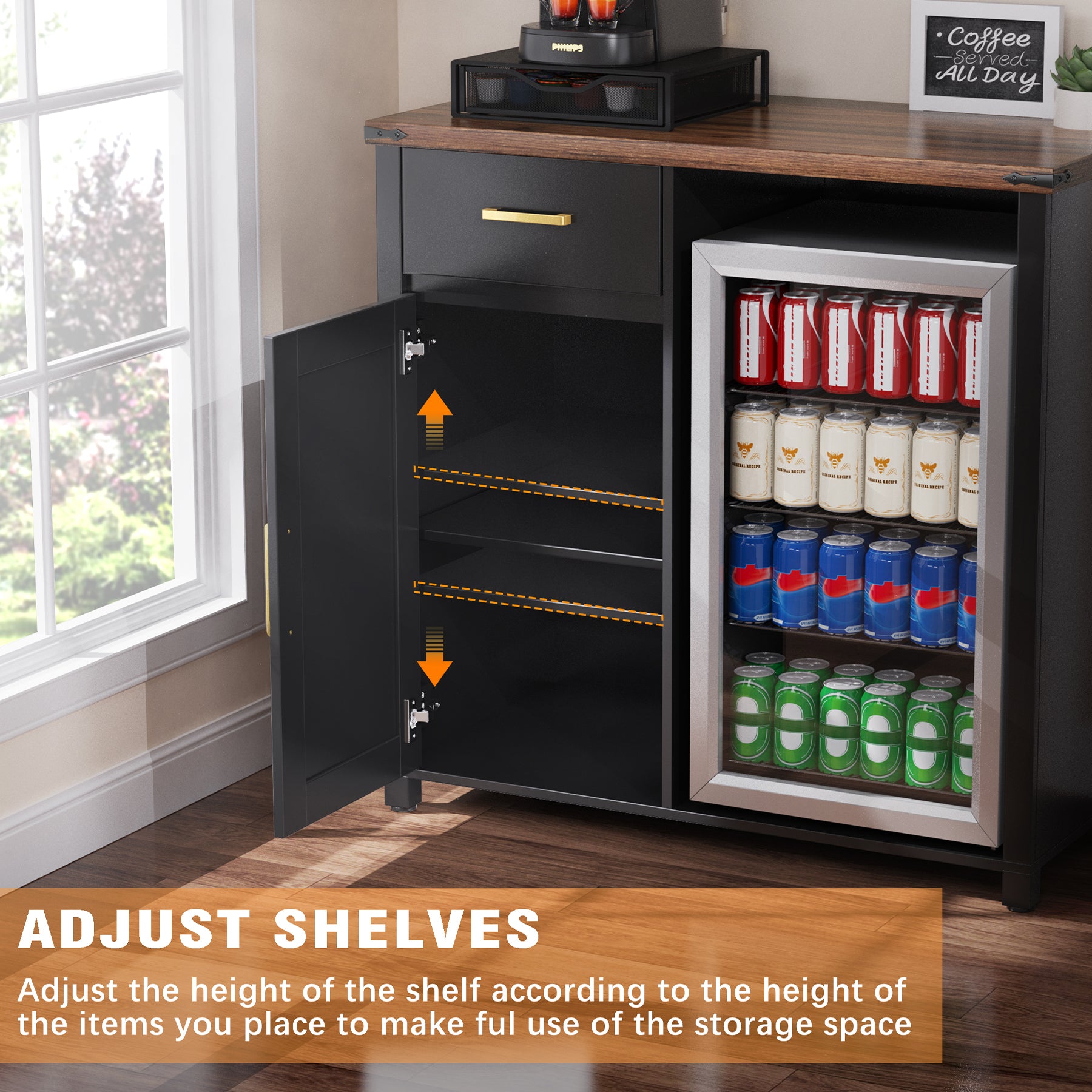 Mini Fridge Space Bar Cabinet With Cooler Sideboard Bar Cabinet