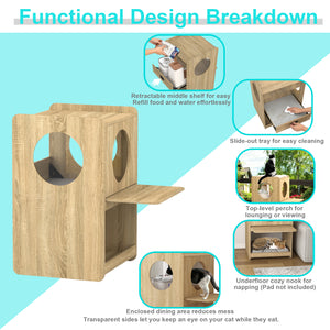 Cat Feeding Station, Dog-Proof Elevated Cat Feeding Table with Window Perch