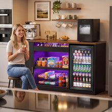 Load image into Gallery viewer, 70.1" Snack Bar Cabinet with Fridge Space for Home Theater with LED Lights, Black