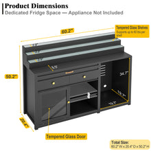 Load image into Gallery viewer, 60.2-Inch Home Bar Cabinet with Fridge Space, 3-Tier Display, Black