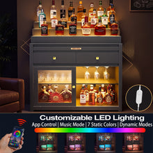 Load image into Gallery viewer, 39.4-Inch Home Bar Cabinet with 3-Tier LED-Lit Liquor Display, Black