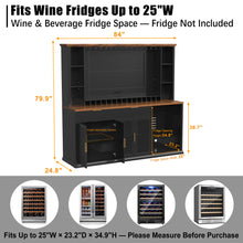 Load image into Gallery viewer, 84-Inch Home Bar Cabinet, Back Bar Hutch with Fridge Space, TV Opening