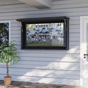 GDLF Outdoor TV Enclosure, 65 Inch Solid Wood Weatherproof TV Cabinet with Premium Dual-Arm Mount (Fits 60 to 65" TVs), Black