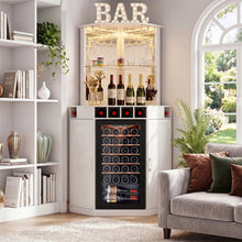 Load image into Gallery viewer, Tall Corner Bar Cabinet with Fridge Space, LED Liquor Cabinet, White