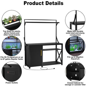 55-75 Gallon Fish Tank Stand,Metal Aquarium Stand with Power Outlet and Cabinet