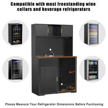 Load image into Gallery viewer, 72" Tall Bar Cabinet with Fridge Space, Fluted Coffee Liquor Hutch Cabinet with Storage
