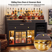 Load image into Gallery viewer, 60.2-Inch Home Bar Cabinet with Fridge Space, 3-Tier Display, Black