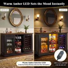Load image into Gallery viewer, 60.2-Inch Home Bar Cabinet with Wine Fridge Space, Amber LED