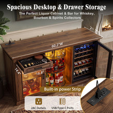 Load image into Gallery viewer, 60.2-Inch Home Bar Cabinet with Wine Fridge Space, Amber LED
