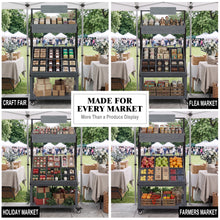 Load image into Gallery viewer, Rolling Vendor Display Stand for Pop Up Shops with Adjustable Dividers for Crafts, Gifts, Snacks and Small Goods