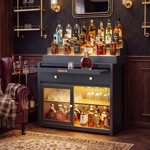 Load image into Gallery viewer, 39.4-Inch Home Bar Cabinet with 3-Tier LED-Lit Liquor Display, Black