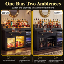 Load image into Gallery viewer, 60.2-Inch Home Bar Cabinet with Fridge Space, 3-Tier Display, Black