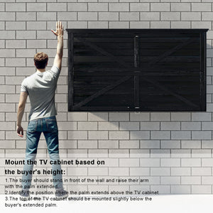 GDLF Outdoor TV Enclosure, 65 Inch Solid Wood Weatherproof TV Cabinet with Premium Dual-Arm Mount (Fits 60 to 65" TVs), Black
