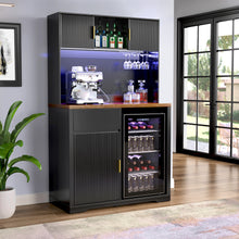 Load image into Gallery viewer, 72" Tall Bar Cabinet with Fridge Space, Fluted Coffee Liquor Hutch Cabinet with Storage