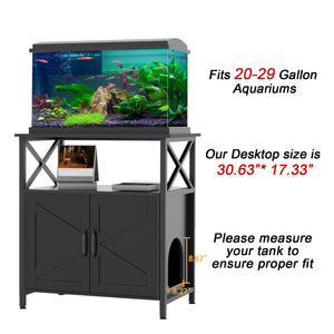 20-29 Gallon Fish Tank Stand, Aquarium Stand with Cat Litter Box Enclosure, Black