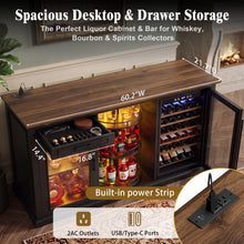 Load image into Gallery viewer, 60.2-Inch Home Bar Cabinet with Wine Fridge Space, Amber LED
