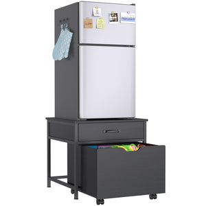 mini fridge dresser Mini Fridge Stand with Charge Station, Side/ End Table with Storage Drawers and Rolling Cabinet