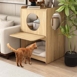 Cat Feeding Station, Dog-Proof Elevated Cat Feeding Table with Window Perch