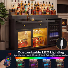 Load image into Gallery viewer, 60.2-Inch Home Bar Cabinet with Fridge Space, 3-Tier Display, Black
