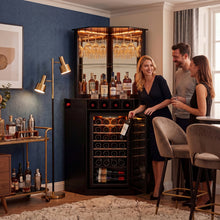 Load image into Gallery viewer, Tall Corner Bar Cabinet with Fridge Space, LED Liquor Cabinet, Black