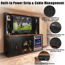 Load image into Gallery viewer, 84-Inch Home Bar Cabinet, Back Bar Hutch with Fridge Space, TV Opening