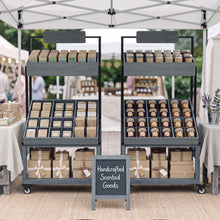 Load image into Gallery viewer, Rolling Vendor Display Stand for Pop Up Shops with Adjustable Dividers for Crafts, Gifts, Snacks and Small Goods