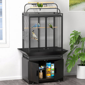 GDLF 71-Inch Bird Cage With Play Top and Rolling Storage Cabinet Extra Large With Cover