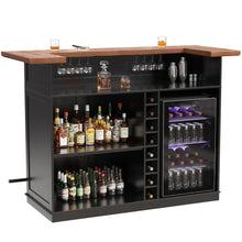 Load image into Gallery viewer, Home Bar Unit with Fridge Space, U-Shape Liquor Wine Cabinet, 63&quot; Mini Bar Table