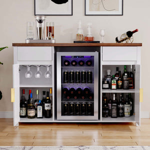 Coffee Bar Cabinet with Fridge Space, Mini Fridge Cabinet，Buffet Sideboard，53.2"L