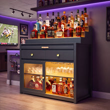 Load image into Gallery viewer, 39.4-Inch Home Bar Cabinet with 3-Tier LED-Lit Liquor Display, Black