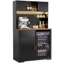 Load image into Gallery viewer, 72" Tall Bar Cabinet with Fridge Space, Fluted Coffee Liquor Hutch Cabinet with Storage