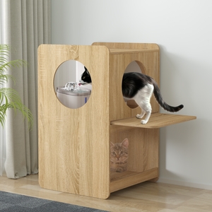 Cat Feeding Station, Dog-Proof Elevated Cat Feeding Table with Window Perch