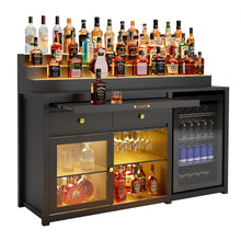 Load image into Gallery viewer, 60.2-Inch Home Bar Cabinet with Fridge Space, 3-Tier Display, Black