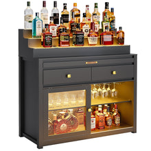 Load image into Gallery viewer, 39.4-Inch Home Bar Cabinet with 3-Tier LED-Lit Liquor Display, Black