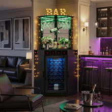 Load image into Gallery viewer, Tall Corner Bar Cabinet with Fridge Space, LED Liquor Cabinet, Black