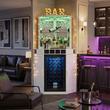 Load image into Gallery viewer, Tall Corner Bar Cabinet with Fridge Space, LED Liquor Cabinet, White