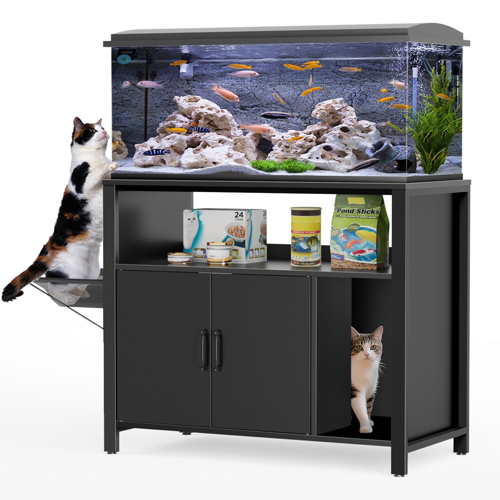 40-50 Gallon Fish Tank Stand with Hidden Litter Box Cabinet and Cat Pe – shopGDLF 40-50 Gallon Fish Tank Stand with Hidden Litter Box Cabinet and Cat Pe – shopGDLF