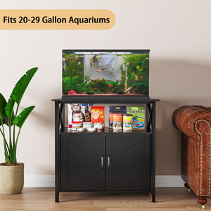 20-29 Gallon Fish Tank Stand, Aquarium Stand with Cat Litter Box Enclosure, Black