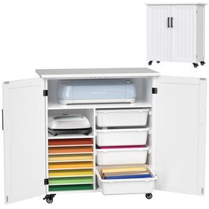 GDLF Craft Cart Compatible with Cricut Machine, Rolling Cricut Cabinet with Storage 31.6"W x 15.8"D x 34.9"H