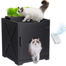 Load image into Gallery viewer, GDLF Hidden Cat Litter Box Enclosure with Easy to Grow Cat Grass with Small Air Purifier Deodorizer