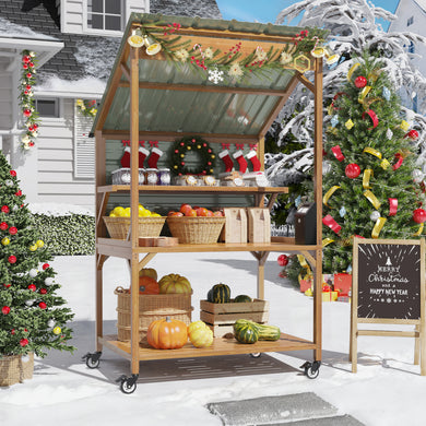 GDLF Farm Stand，Wooden Farmers Market Stand with Metal Roof for Farmhouse Decor, Events & Small Business Display