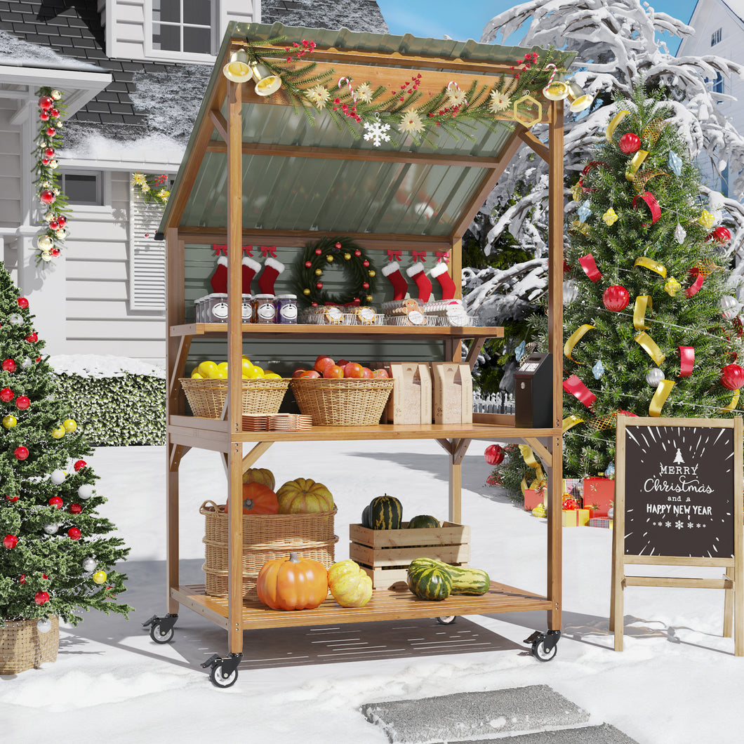 GDLF Farm Stand，Wooden Farmers Market Stand with Metal Roof for Farmhouse Decor, Events & Small Business Display