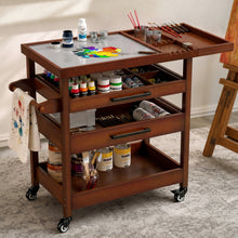Load image into Gallery viewer, GDLF Solid Beech Wood Art Cart, Artist Taboret with Tempered Glass Palette, Walnut