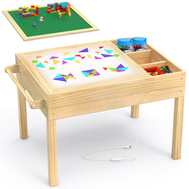 GDLF Light Table for Kids, 3-in-1 Kids Activity Table with Storage, LED Sensory, Building Brick & Art Table for Ages 3+
