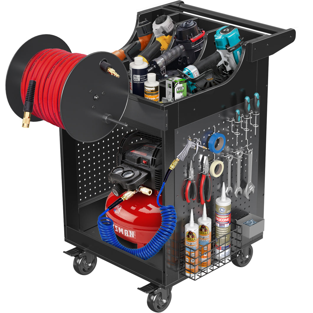 GDLF Portable Air Compressor Utility Cart with  Air Hose Reel for up to 6 Gallon Pancake Compressor