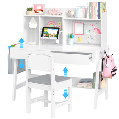 GDLF Kids Desk and Chair Set Adjustable Study Computer Desk Grow with Your Children Media Desk with Whiteboard for 5-12 Years Old