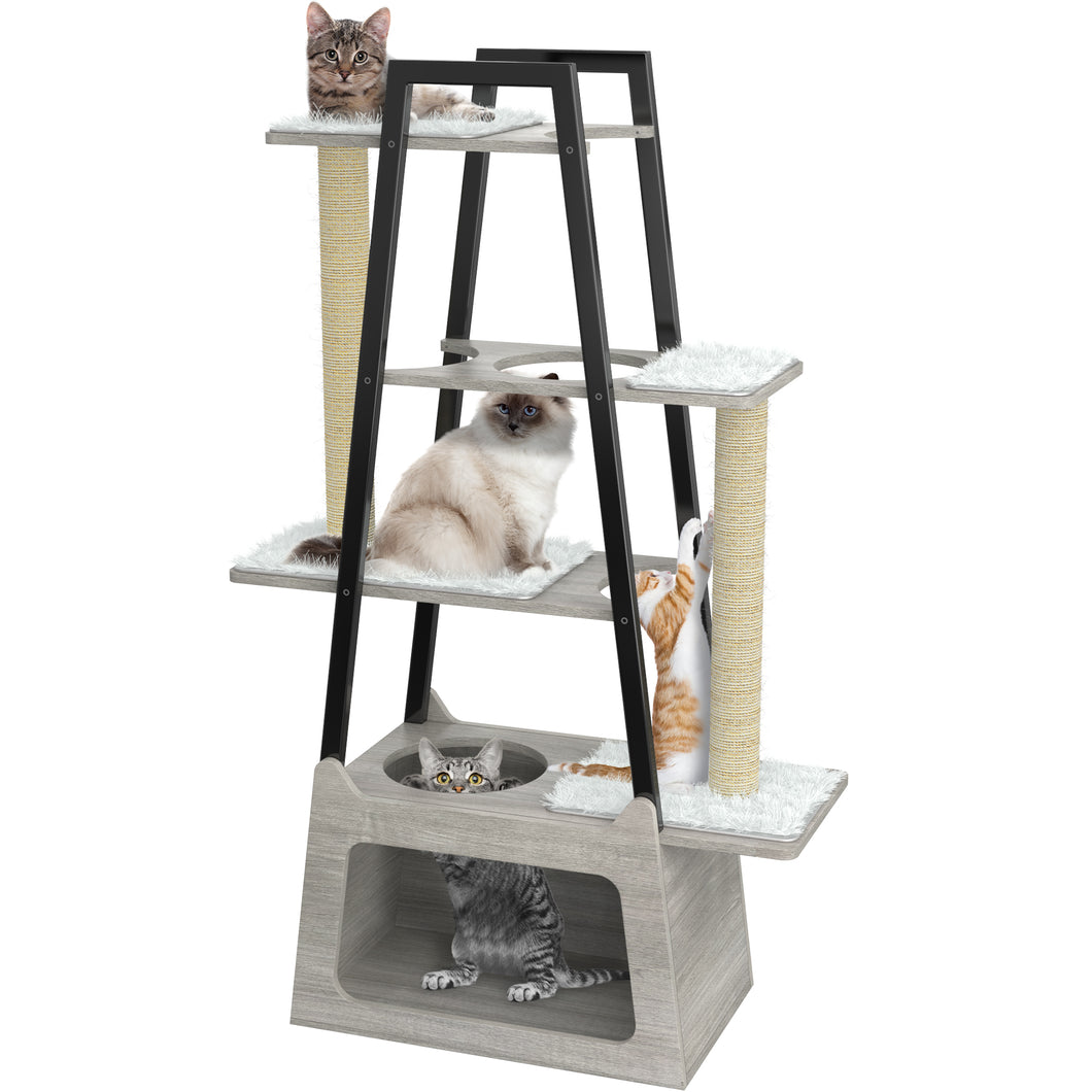 GDLF Modern Cat Tree Wooden Heavy Duty  Tower with Condo and Long Scratching Posts, Easy Clean 54