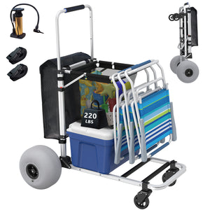 GDLF Foldable Beach Cart with Adjustable Handle and 12" Balloon Wheels, Heavy Duty Aluminum  220LBS Capacity